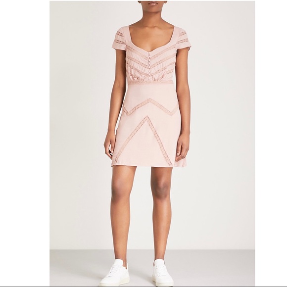 NEW FREE PEOPLE PINK LACE INSET MINI DRESS - Picture 10 of 10